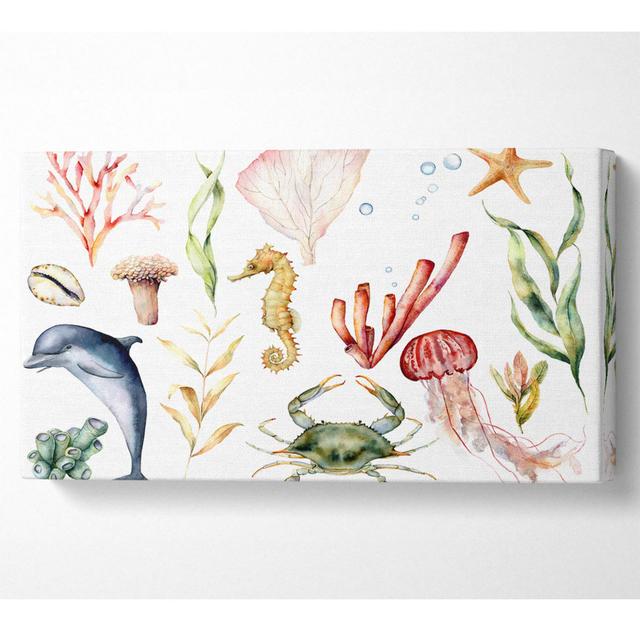 Water Colour Sea Creatures Wide - Print Bay Isle Home Size: 50.8cm H x 101.6cm W x 1cm D on Productcaster.