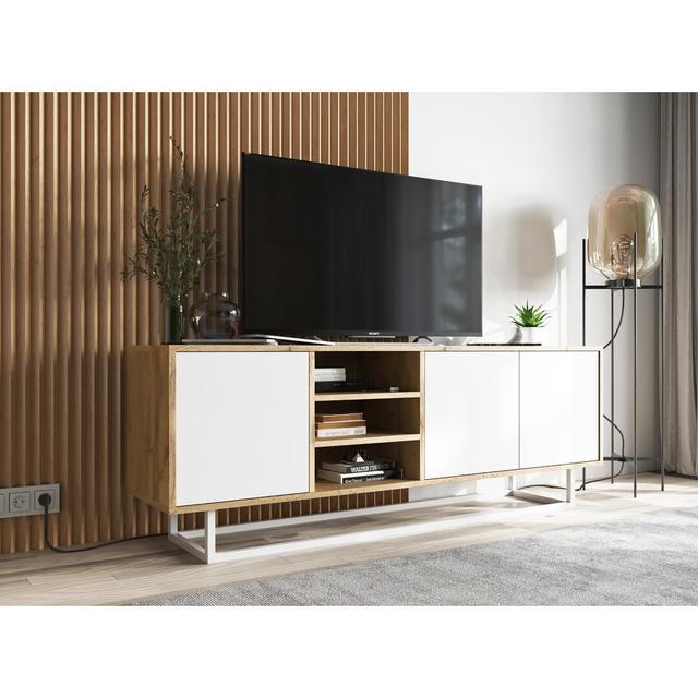 TV-Schrank Aiken für TVs bis zu 65" Hykkon Farbe: Eiche/Mattweiß on Productcaster.