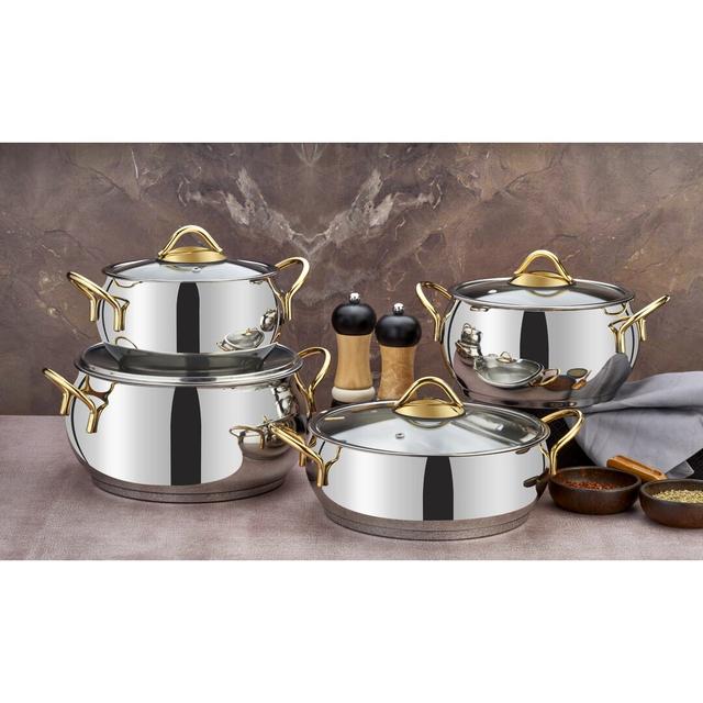 Elora Series 8-Piece Stainless Steel Cookware Set Belfry Kitchen Colour: Silver/Gold on Productcaster.