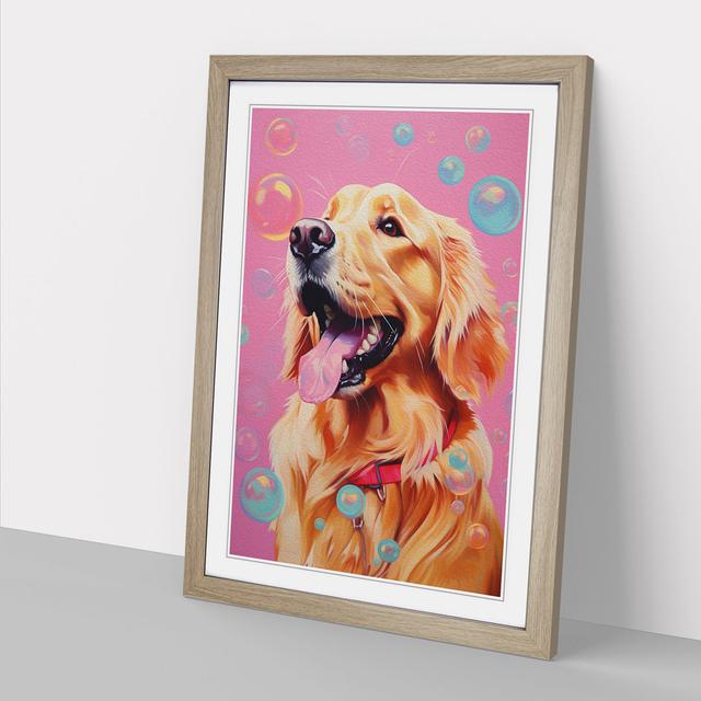 Golden Retriever Bubble Gum - Single Picture Frame Art Prints on Wood Marlow Home Co. Size: 64cm H x 46cm W x 2cm D, Format: Oak on Productcaster.