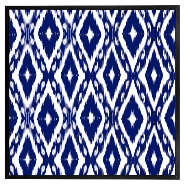 Baskaran Tribal Art Ikat Ogee In Traditional Classic Blue - Print World Menagerie Format: Black Framed, Size: 76cm H x 76cm W x 4cm D on Productcaster.