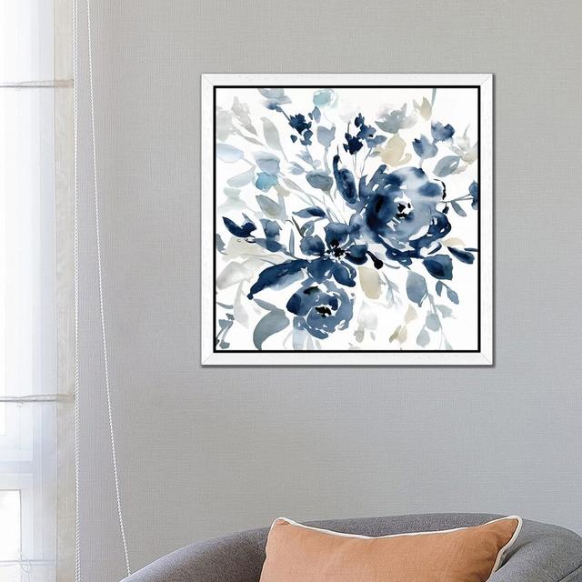 Indigo Garden I by Carol Robinson - Graphic Art Print on Canvas Fleur De Lis Living Frame Option: White Framed, Size: 66.04cm H x 66.04cm W x 3.81cm D on Productcaster.