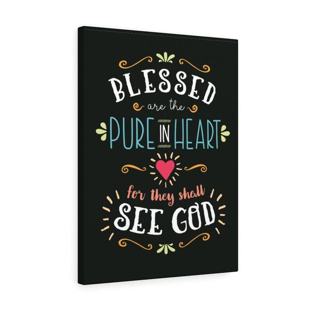 Pure in Heart Dark - Wrapped Canvas Typography Blue Elephant Size: 76cm H x 61cm W on Productcaster.