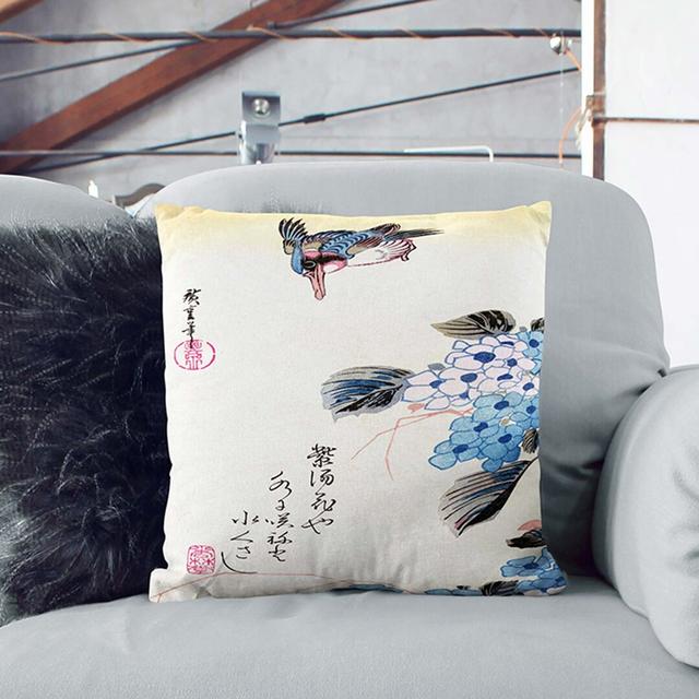 Hydrangea and Kingfisher by Utagawa Hiroshige Cushion with Filling East Urban Home Size: 55cm H x 55cm W x 20cm D, Backing Colour: White on Productcaster.