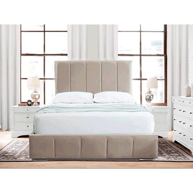 Edelmann Upholstered Bed Frame 17 Stories Colour: Coffee, Size: King (5') on Productcaster.