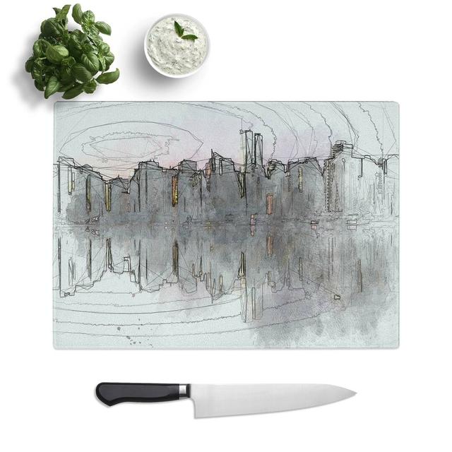 Tempered Glass Sketch of the Vancouver Skyline Chopping Board East Urban Home Size: 39 cm W x 28.5 cm L on Productcaster.