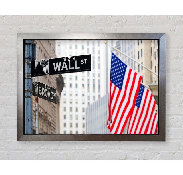 Wall Street American Flags Framed Print Ivy Bronx Size: 84.1cm H x 118.9cm W x 3.4cm D, Format: Silver Framed Paper on Productcaster.