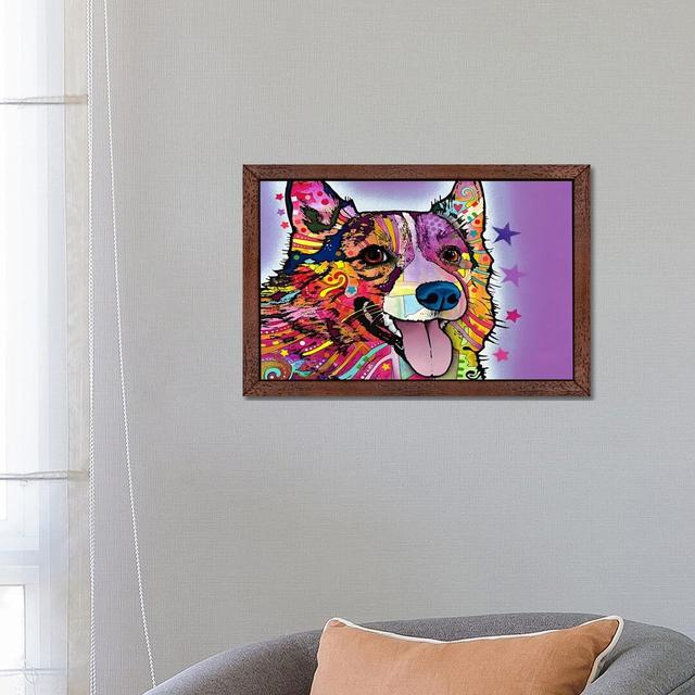 Corgi by Dean Russo - Floater Frame Print on Canvas Ebern Designs Frame Option: Brown, Size: 66cm H x 102cm W x 4cm D on Productcaster.