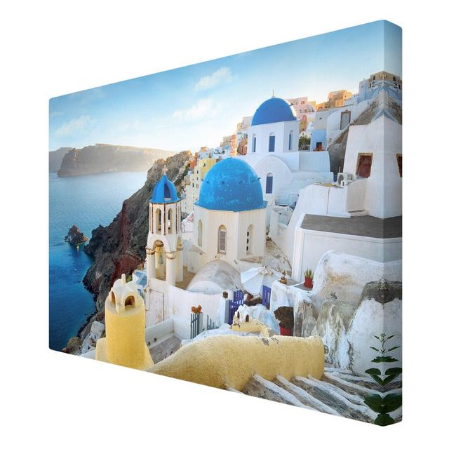 Santorini - Wrapped Canvas Graphic Art Print East Urban Home Size: 150cm L x 100cm W on Productcaster.