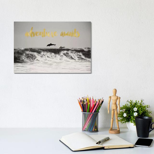 Adventure Awaits Gold by Willow & Olive - Wrapped Canvas Graphic Art Alpen Home Size: 20.32cm H x 30.48cm W x 1.91cm D on Productcaster.