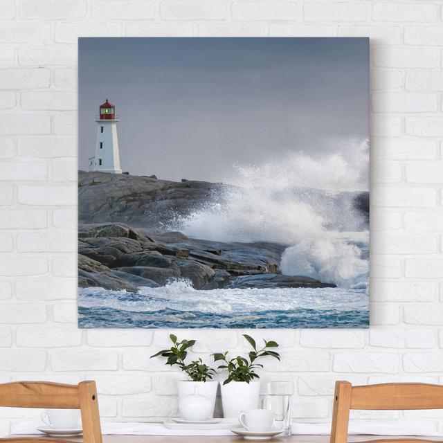 Leinwandbild Sturmwellen am Leuchtturm Longshore Tides Format: 260 g/m² Canvas, Größe: 30 cm H x 30 cm B on Productcaster.