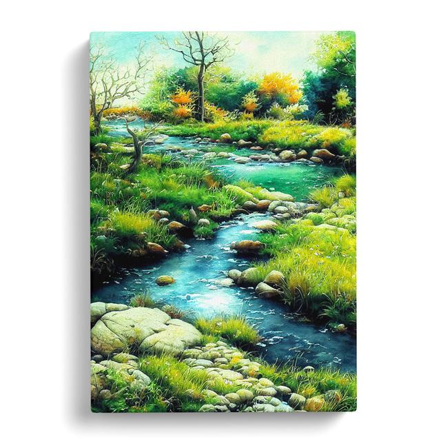 CAN-V0523-2684X Watercolour Babbling Brook Vol.2 - Wrapped Canvas Print Marlow Home Co. Size: 50cm H x 35cm W x 3cm D on Productcaster.