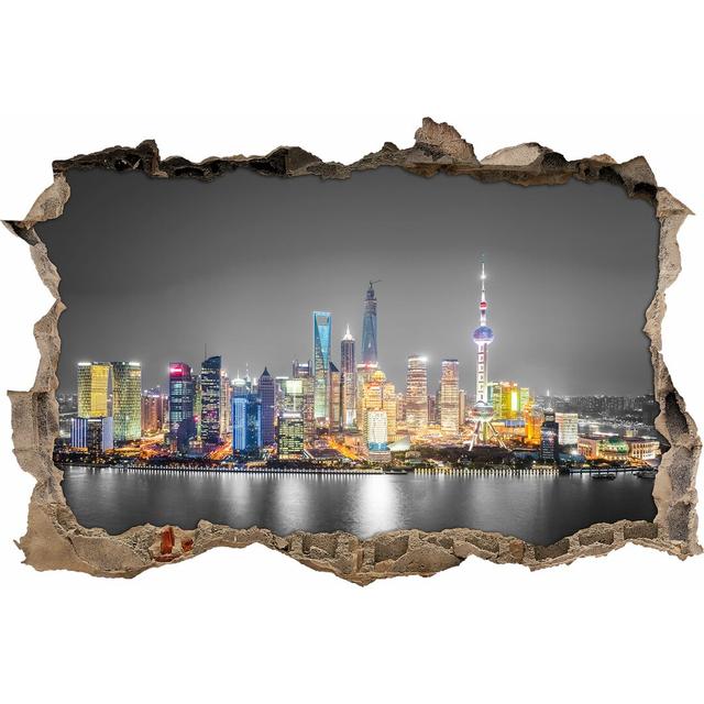 Wandtattoo Shanghai-Skyline bei Nacht East Urban Home Größe: 62 cm H x 92 cm B x 0,02 cm T on Productcaster.