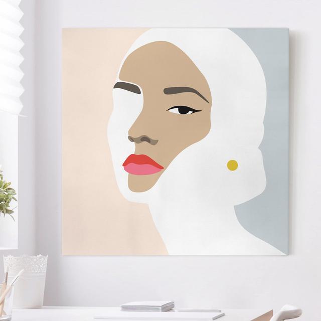 Line Art Portrait Frau Pastell Grau by Kein Künstler - Wrapped Canvas Print Bilderwelten Size: 70cm H x 70cm B on Productcaster.