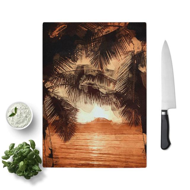 Tempered Glass Palm Tree Sunset Chopping Board East Urban Home Size: 20 cm W x 28.5 cm L on Productcaster.