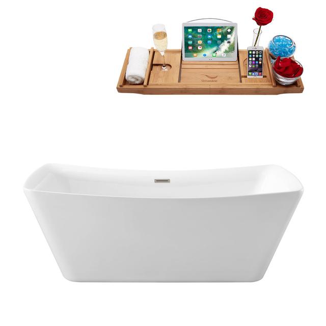 1780.5mm x 800.1mm Freestanding Soaking Acrylic Bathtub Streamline Bath Waste Finish: Brushed Nickel on Productcaster.