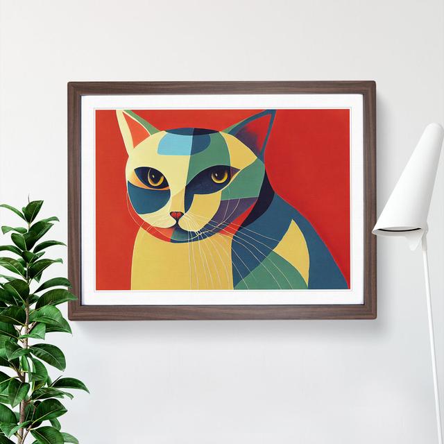 Abstract Cat Vol.2 - Picture Frame Graphic Art Marlow Home Co. Size: 34cm H x 46cm W x 2cm D, Frame Colour: Walnut on Productcaster.