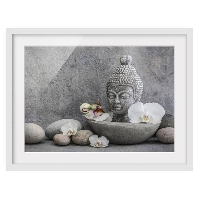 Zen Buddha, Orchids and Stones - Picture Frame Graphic Art Latitude Vive Frame Option: White, Size: 70cm H x 100cm W x 2cm D on Productcaster.