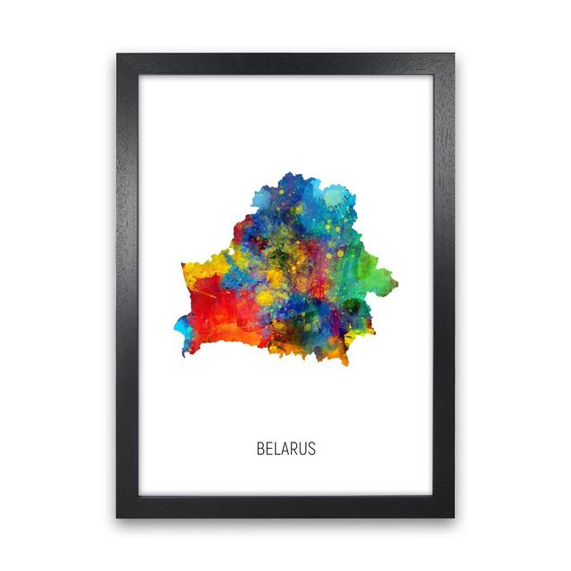 Belarus Watercolour Map by Michael Tompsett - Graphic Art Latitude Run Format: Black Framed, Size: 46cm H x 34cm W x 3cm D on Productcaster.