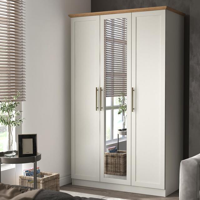 CLEVERTON Cleverton 3 Door Wardrobe with Mirror CLEVERTON Finish: Ivory on Productcaster.