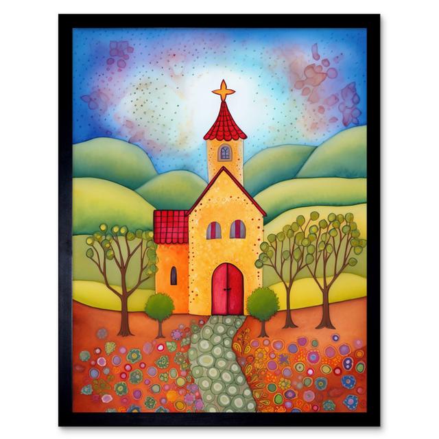 Countryside Chapel Spring Landscape Folk Art Watercolour Painting Artwork Framed Wall Art Print 9X7 Inch Marlow Home Co. on Productcaster.