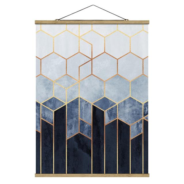 Golden Hexagons Blue White by Elisabeth Fredriksson - Graphic Art Print Canora Grey Size: 66.4cm H x 50cm W x 0.3cm D on Productcaster.