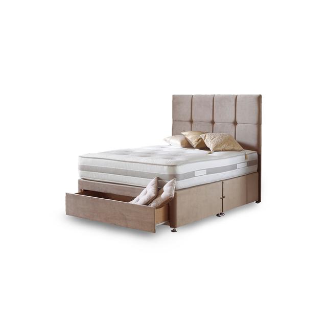 Aspelare Pocketsprung Divan Bed Set Fairmont Park Size: Double (4'6), Colour: Mink Plush Velvet, Storage Type: 4 Drawers on Productcaster.