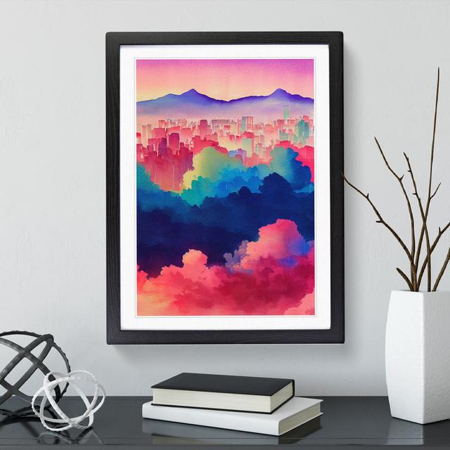 Watercolour City Skyline Clouds No.2 - Single Picture Frame Print 17 Stories Size: 64cm H x 46cm W x 2cm D, Frame Colour: Black Framed on Productcaster.