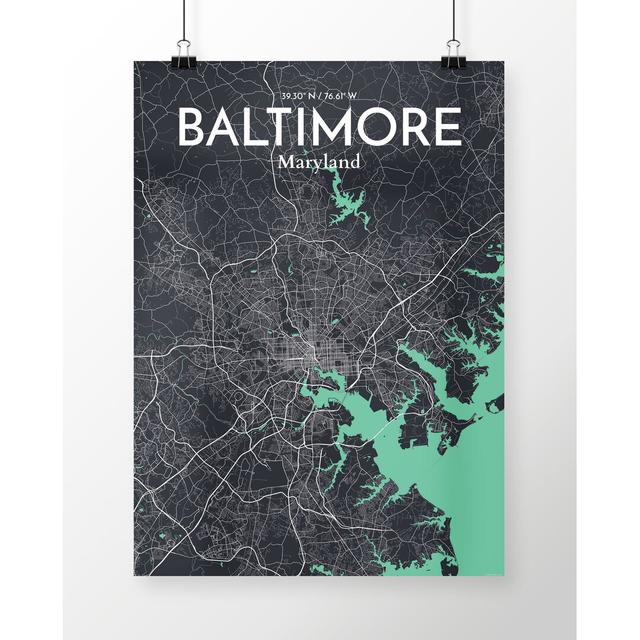 Baltimore City Map - Unframed Graphic Art Print on Paper East Urban Home Size: 70.8 cm H x 40.6 cm W on Productcaster.