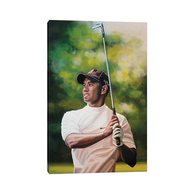 Tiger Woods by Paul Meijering - Painting Print on Canvas Ebern Designs Size: 66.04cm H x 45.72cm W x 3.81cm D, Format: Wrapped Canvas on Productcaster.