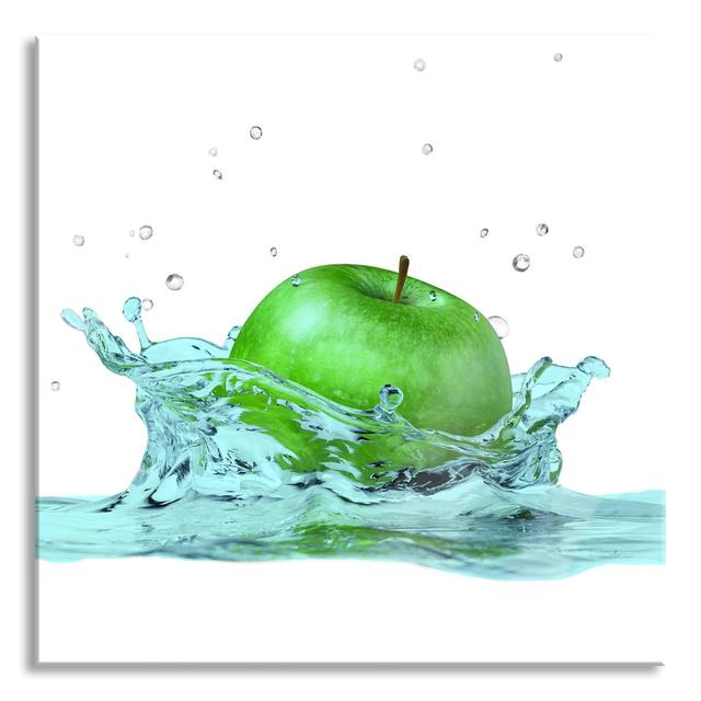 Green Apple Falling into Water - Unframed Photograph on Glass Brayden Studio Size: 80cm H x 80cm W x 0.4cm D on Productcaster.