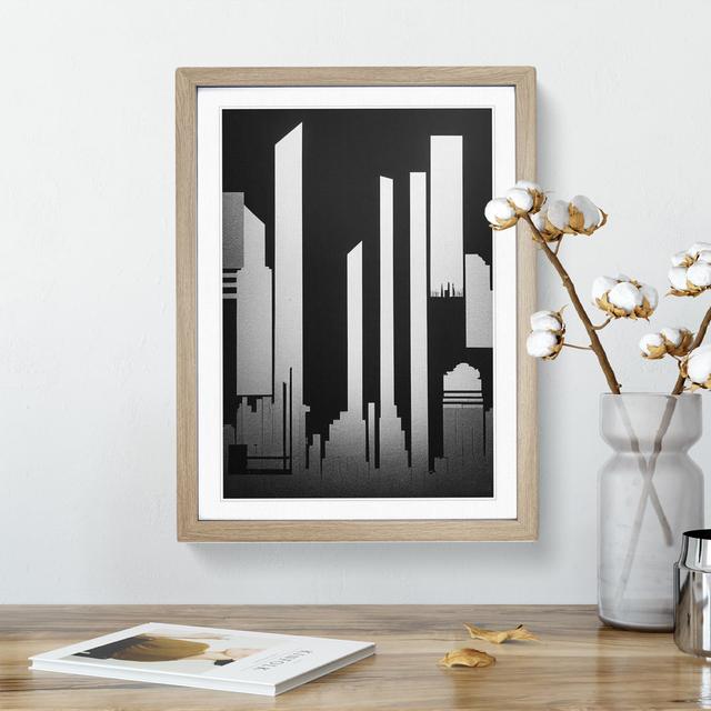 Monochrome City Skyline Abstract No.5 - Wrapped Canvas Graphic Art George Oliver Format (Frame Type): Oak, Size: 46cm H x 34cm W x 2cm D on Productcaster.