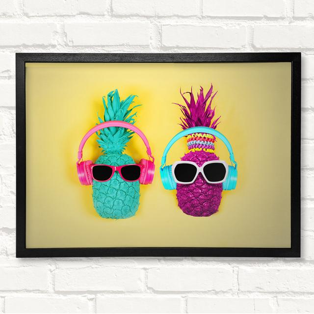 Pineapple Colours And Headphones - Closed Corner Frame Art Prints on Wood Latitude Run Size: 59.7cm H x 84.1cm W on Productcaster.