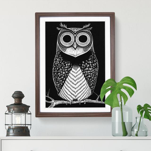 Owl In Monochrome No.2 - Single Picture Frame Print Alpen Home Frame Colour: Walnut, Size: 64cm H x 46cm W x 2cm D on Productcaster.