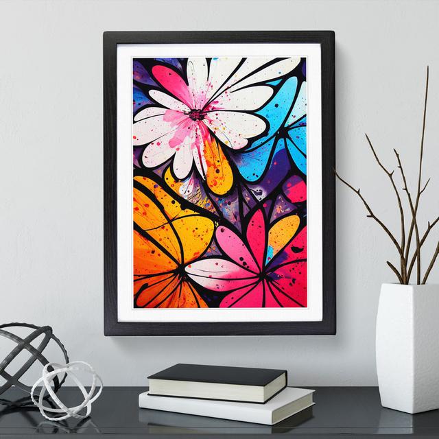 Splattered Flowers No.2 - Picture Frame Painting Marlow Home Co. Frame Colour: Black, Size: 46cm H x 34cm W x 2cm D on Productcaster.