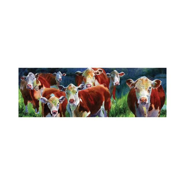 Curious Cows by Rachel Parker - Wrapped Canvas Panoramic Gallery-Wrapped Canvas Giclée August Grove Size: 30.48cm H x 91.44cm W x 1.9cm D on Productcaster.