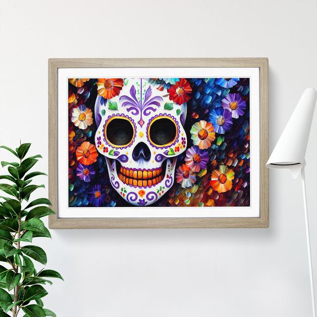 Precious Floral Sugar Skull Maturi Frame Colour: Oak Framed, Size: 46cm H x 64cm W x 2cm D on Productcaster.