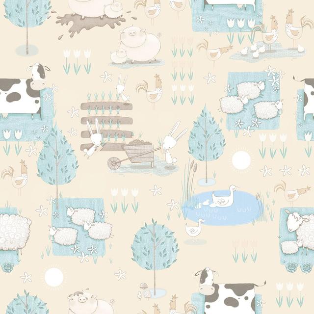 Egremt 10m x 53cm Matte Wallpaper Roll Harriet Bee Colour: Beige/Blue on Productcaster.