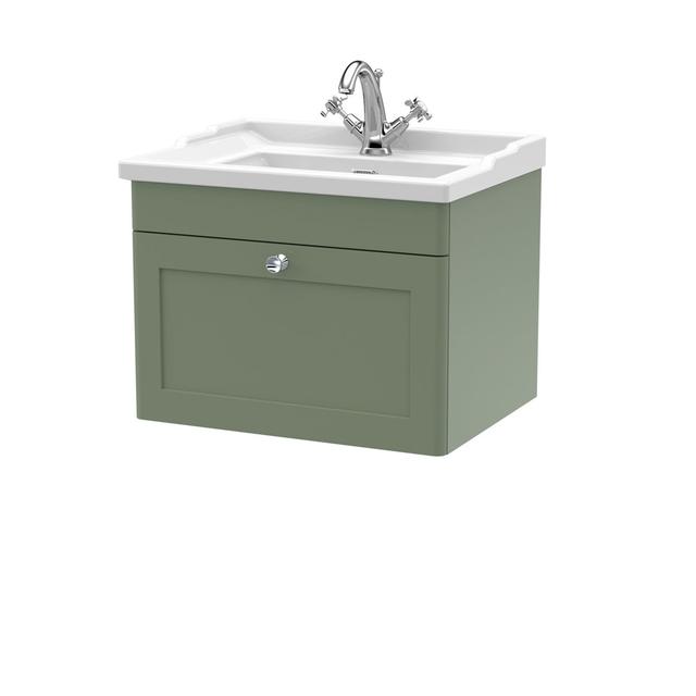 Classique 620mm Double Bathroom Vanity with Drop In Vitreous China Basin Nuie Vanity Unit Colour: Satin Green on Productcaster.