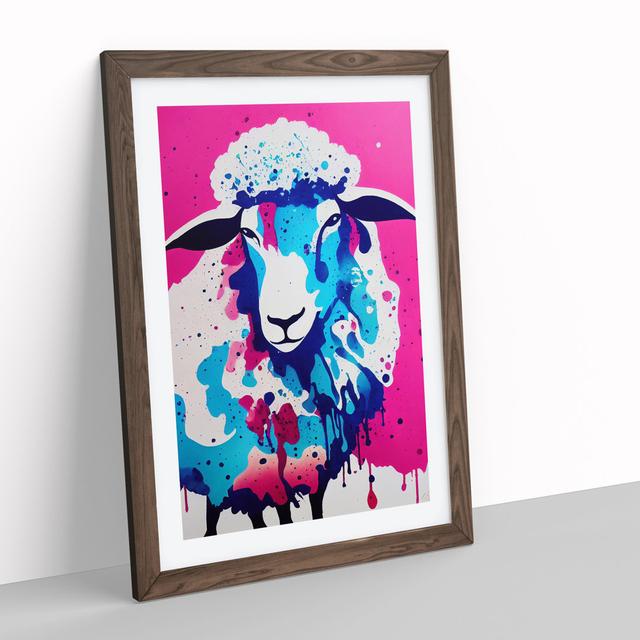 Colourful Sheep No.5 Abstract - Picture Frame Painting Latitude Run Size: 46cm H x 34cm W x 2cm D, Frame Colour: Walnut on Productcaster.