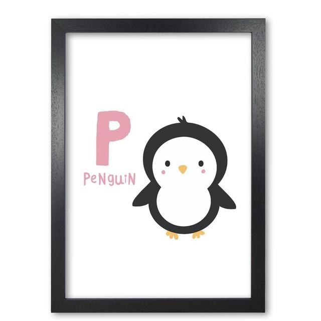 Alphabet Animals, P Is for Penguin - Graphic Art Print on Paper East Urban Home Format: Black Grain Frame, Size: 30 cm H x 21 cm W x 5 cm D on Productcaster.