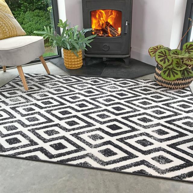 Doughty Geometric Machine Woven Black Area Rug World Menagerie Rug Size: Rectangle 190 x 280cm on Productcaster.