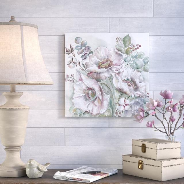 White Poppies and Eucalyptus II by Tre Sorelle Studios - Wrapped Canvas Graphic Art Print East Urban Home Size: 76 cm H x 76 cm W on Productcaster.