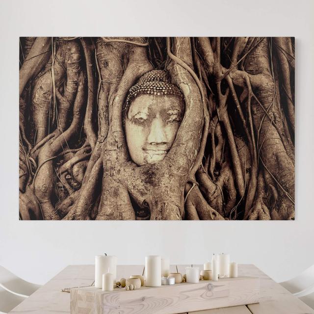 Buddha in Ayutthaya Lined with Tree Roots - Wrapped Canvas Photograph Print Latitude Vive Format: Recycled Canvas, Colour: Brown, Size: 60cm H x 90cm on Productcaster.