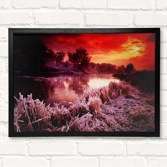 Winter By The Lake - Single Picture Frame Art Prints on Canvas Union Rustic Size: 42cm H x 59.7cm W x 3cm D, Format: Black Framed Wood on Productcaster.