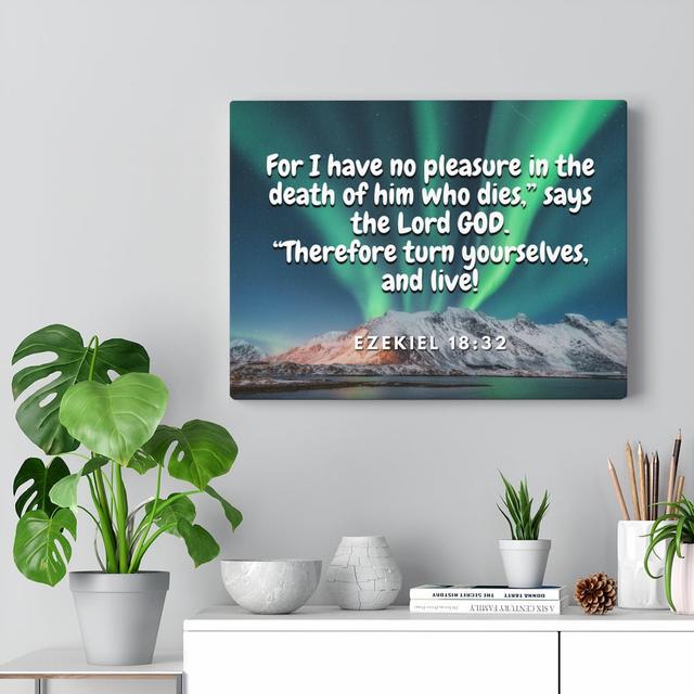 Live! Ezekiel 18:32 - Wrapped Canvas Typography Blue Elephant Size: 28cm H x 36cm W on Productcaster.