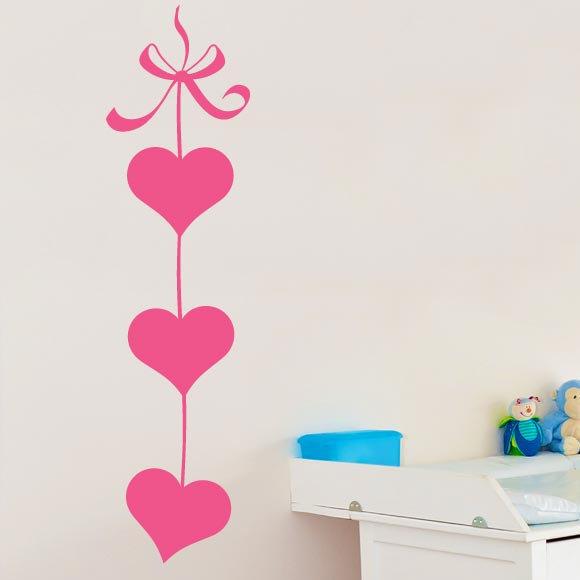 Three Hearts On Ribbon Wall Sticker 17 Stories Size: Large, Colour: Pink on Productcaster.