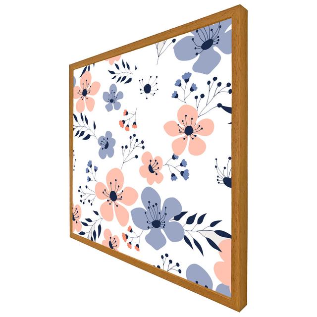 Wainscott Pink & Blue Flowers - Single Picture Frame Print ClassicLiving Size: 51cm H x 51cm W x 4cm D, Format: Oak Framed on Productcaster.