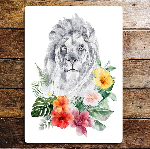 Lion Watercolour Animal Flower Plaque Wall Décor East Urban Home on Productcaster.