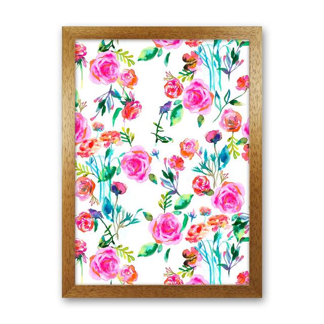 Roses Bouquet Pink - Print Lily Manor Size: 46cm H x 34cm W x 3cm D, Frame Option: Brown Framed on Productcaster.